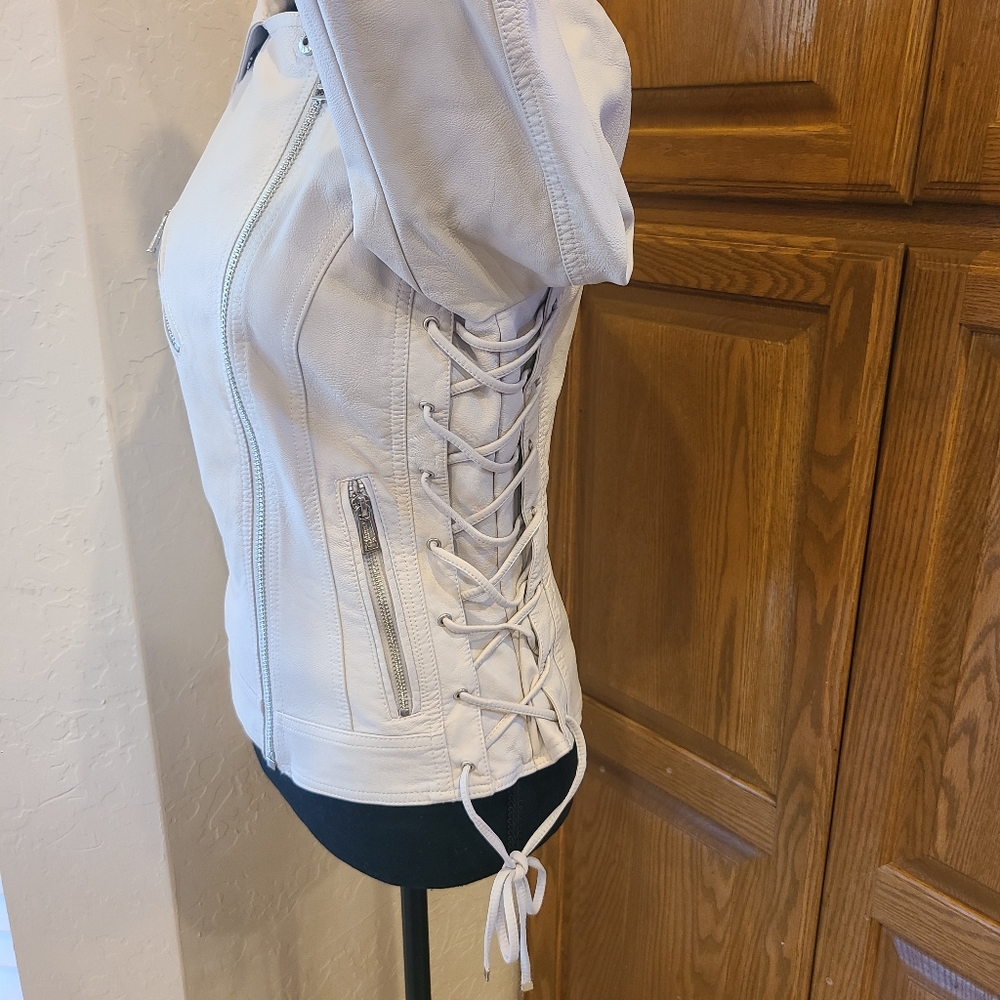 GUESS Leather Jacket, Stone Color - Picture 6 of 8